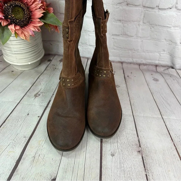 reba leather boots SALSA suede sz 9 bronze colored studs buckle boho western - Picture 5 of 7